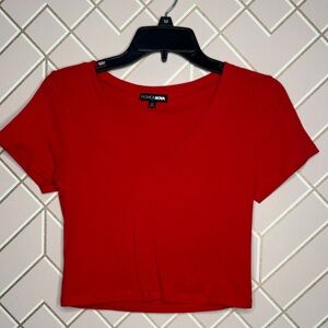NWOT Fashion Nova Vibrant Red V-Neck Crop Top Medium